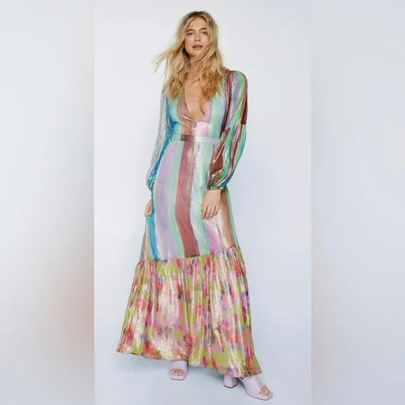 Nasty Gal | Dresses | Nasty Gal Pink And Green Ruffled Tiered Gown |  Poshmark